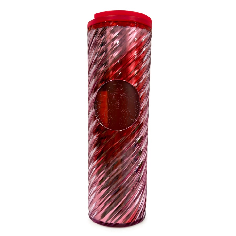 STARBUCKS 2022 Red Holiday Candy Cane Swirl 16oz Acrylic Insulated Tumbler NWT